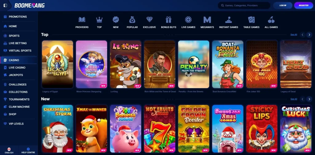 Boomerang Bet Games Selection