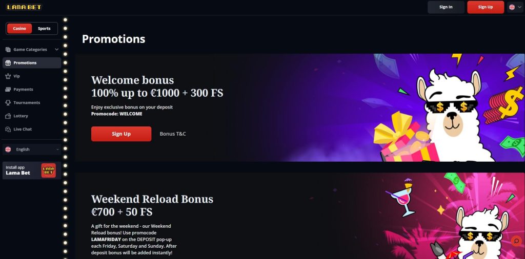 LamaBet Casino Bonuses and Promotions