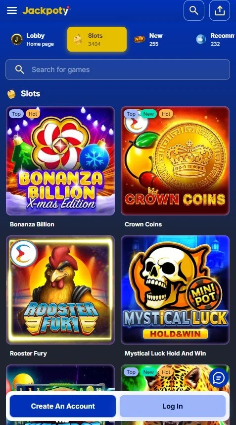 Jackpoty Mobile version