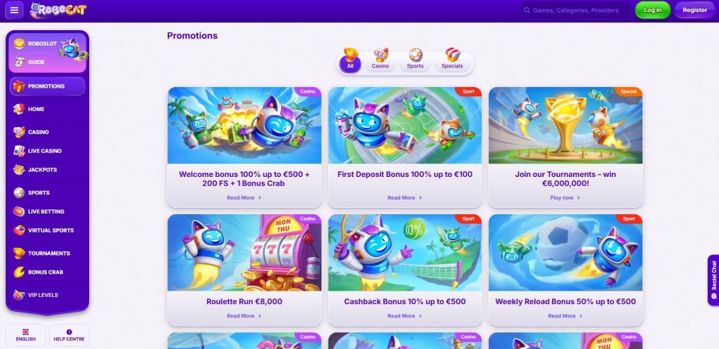 Robocat Casino Bonuses and Promotions