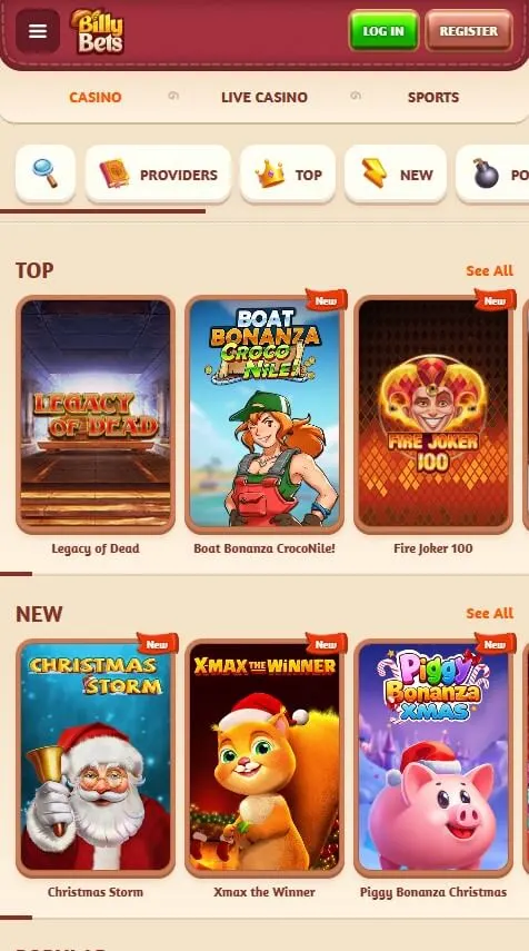 BillyBets Mobile version