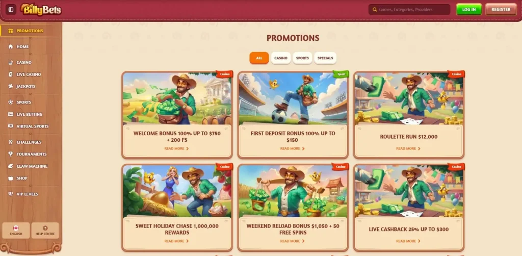 BillyBets Casino Bonuses and Promotions