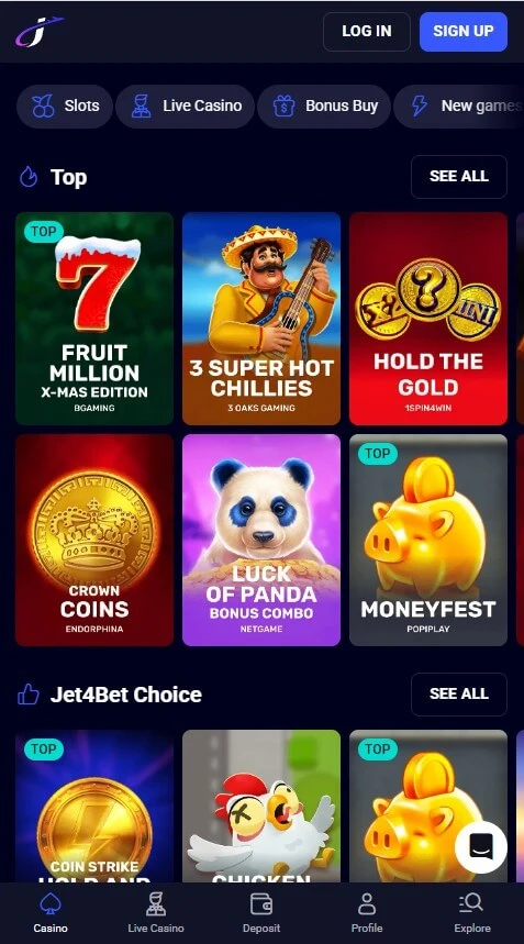 Jet4bet Mobile version