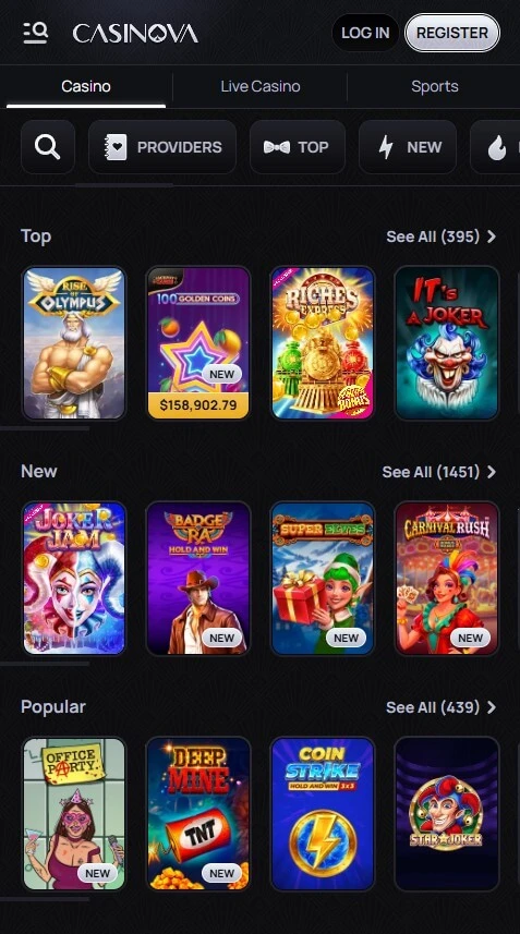 Casinova Mobile version