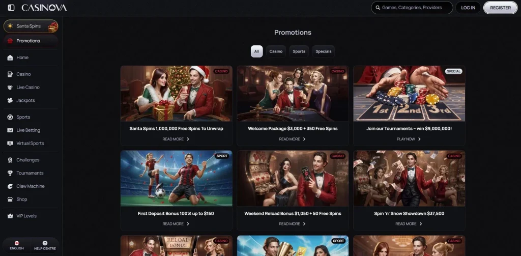Casinova Casino Bonuses and Promotions