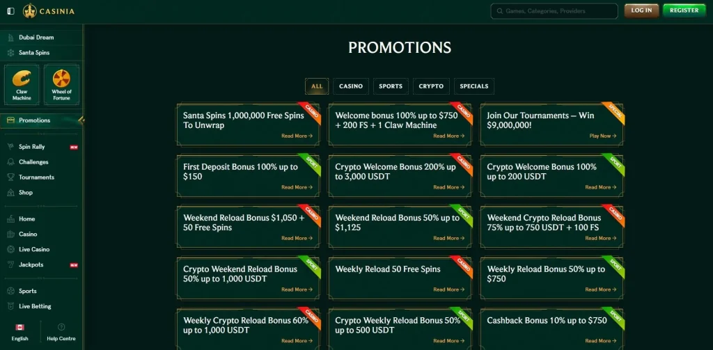 Casinia Casino Bonuses 